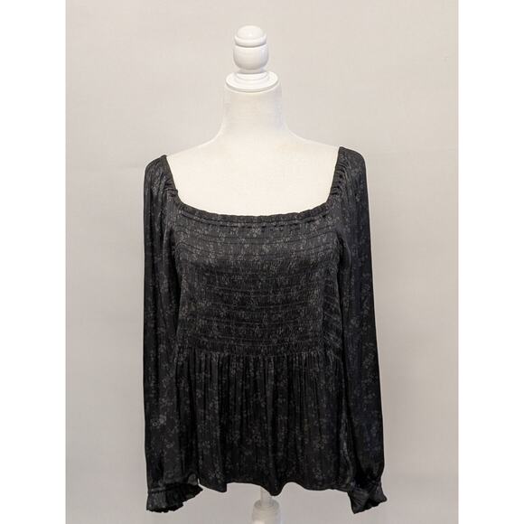 GAP Smocked Peplum Top Black Floral Sz XL GothCore PrairieCore - Picture 5 of 13